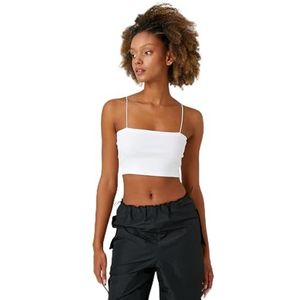 Koton Dames Basic Strappy Geribbelde Crop Tank Top Shirt, Gebrochenes Weiß (001), L