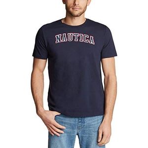 Nautica Grafisch T-shirt met korte mouwen voor heren, 100% katoen, nautische serie, Donkerblauw, S