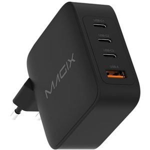 Magix 140 W 4-poorts oplader, USB-C GaN PD Power Delivery, 3 x USB-C en 1 x USB-A-poorten, voor MacBook Pro, Dell XPS, iPhone 14/13/12-serie, iPad, Galaxy S23 Ultra, Switch en meer (EUR-stekker)