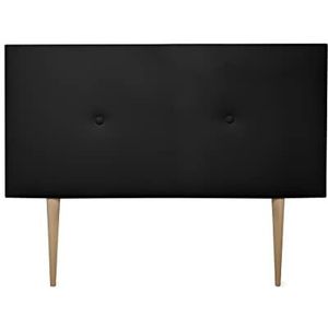 Duérmete Online Hoofdbord Premium, gevoerd, model Milaan, met voeten, bekleding van kunstleer, hoogwaardig, hout, zwart, 115 x 60 cm (bed van 105 cm)