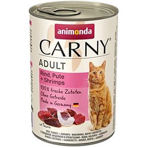 Animonda Carny Adult kattenvoer, nat voer voor volwassen katten, rund, kalkoen + Shrimps, 6 x 400 g