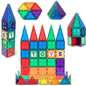 Playmags Magnetische Bouwstenen 60 Delige Startset - Sterke Magnetische Bouwblokken Met Levendige Heldere Kleurentegels - 6 ABC Click-Ins - STEM-Ontwikkeling Bouwspeelgoed Voor Kinderen