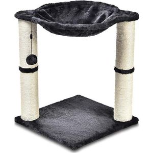 Amazon Basics – Kattenkrabpaal met huis, hangmat, bed en krabstam, 41 x 51 x 41 cm, grijs