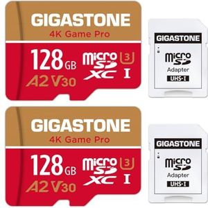 Gigastone 128GB 2-pack micro SD geheugenkaart, 4K Game Pro , SDXC UHS-I A2 U3 V30, 100/50 MB/s lees- en schrijfsnelheid, UHD 4K video opname, geschikt voor Nintendo Switch, Compactcamera’s, GoPro action cam, Android Smartphones, micro sd card