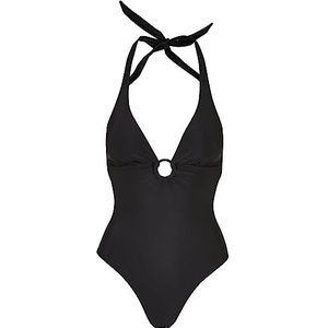 Urban Classics Dames dames gerecycled nekhouder badpak eendelig zwempak, zwart, Zwart, XS