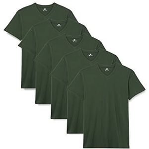 Lower East Heren T-shirt met V-hals, gemaakt van 100% katoen, Donkergroen, set van 5, M