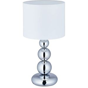 Relaxdays tafellamp met bollen, woonkamerlamp met stoffen lampenkap, HxØ: 50 x 25 cm, E27-fitting, nachtlamp, zilver/wit