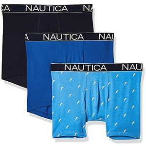 Nautica Retroshorts voor heren, verpakking van 3 stuks, Peacoat/Sea Cobalt/Sail Printaero Blauw, S