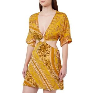 NAEMI Dames mini-jurk met cut-outs 19227012-NA01, geel, XS, geel, XS