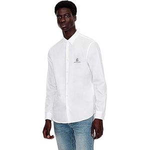 Armani Exchange Heren A|x Long Sleeve Icon Logo Button Shirt Klassiek hemd, Wit/weelderige tuin, XS