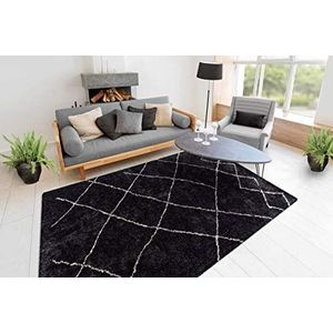 One Couture Hoogpolige tapijten, zwart, Berberberber, zoek naar ruiten, design voor woonkamer, 160 x 230 cm
