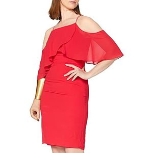 Apart Chiffonjurk voor dames, met over-Sleeve chiffonsjaal, koraalrood, 40