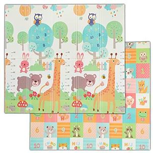 Relaxdays Speelmat dieren - 195 x 175 cm - kindermat - kruipmat - opvouwbaar - kleurrijk