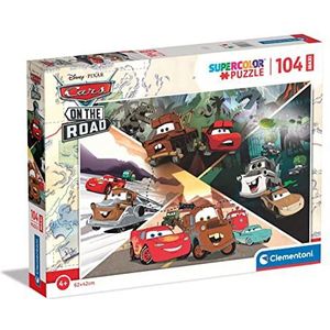 Clementoni Supercolor Disney Pixar Cars on the Road-104 stuks kinderen 4 jaar, puzzel cartoons, gemaakt in Italië, meerkleurig, 23774