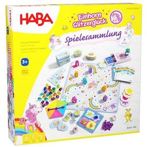 Haba Unicorn Glitzerglück spelverzameling, 9 gevarieerde dobbelstenen, bord- en kaartspellen, met eenvoudige regels, Made in Germany, voor kinderen vanaf 3 jaar, 2010879001