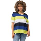 Ulla Popken - Shirt - Marine - Kobaltblauw - Geel - Wit - Gestreept - Kwartmouw