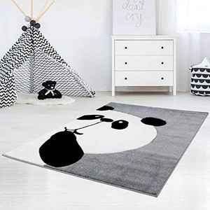 carpet city Kindertapijt, laagpolig, Bueno, panda-beer, grijs met contoursnit, glansgaren voor de kinderkamer; afmetingen: 140x200 cm