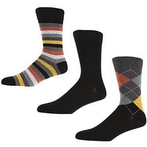 Ben Sherman Heren katoenen Trew sokken in Argyle zwart en strepen, slim en comfortabel voor dagelijkse maat 7_11 - multipack van 3, Argyle, One Size