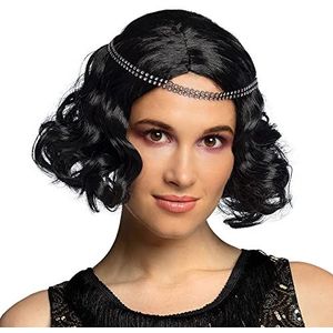 Boland 85797 Pruik Flapper met hoofdband, zwart, krullend, kort, glitterband, kunsthaar, voor volwassenen, voor dames, accessoire, kostuumaccessoires, Charleston, jaren 20, themafeest, carnaval