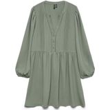 VERO MODA - Korte Jurk - Groen - 100% Polyester - Wijd Uitlopend