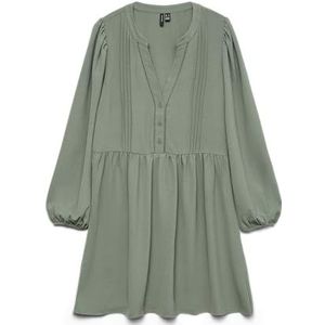 VERO MODA - Korte Jurk - Groen - 100% Polyester - Wijd Uitlopend