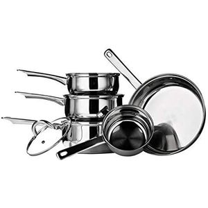 Premier Housewares 5-delig kookgerei van roestvrij staal met 14/16/18/20 grote stiletpannen en 24 cm koekenpan, zilver, 26x43x14
