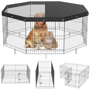 VEVOR Hondenren 61 cm Konijnenhok Kat Puppy met Top Cover Hek voor Kleine en Middelgrote Huisdieren 8 Inklapbare Metalen Gaaspanelen voor Buiten Indoor Kamperen