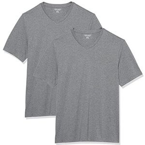 Amazon Essentials Heren Regular-Fit T-shirt met korte mouwen en V-hals (verkrijgbaar in Big & Tall), pak van 2, grijs gemêleerd, 3X-Large Big