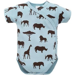 Pinokio Wikkelbody met korte mouwen, safari, 100% katoen blauw, Afrikamapatroon, jongens 50-74 (74), blauw - Safari, 74 cm