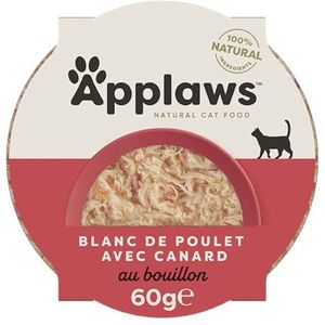 Applaws 100% Natuurlijke Kattenvoer Sappige Kipfilet met Eend in Bouillon voor Volwassen Katten - 10 x 60g Potten