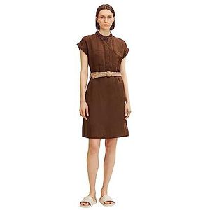 TOM TAILOR Dames linnen jurk met riem 1031719, 29521 - Chocolate Brown, 40