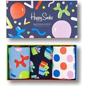 Happy Socks 3-Pack Happy Birthday Socks Set, kleurrijke en leuke, Sokken voor Dames en Heren, Multicolore (36-40)
