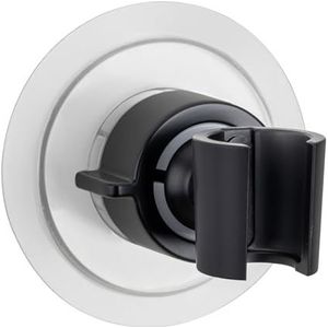 Douchekophouder 360°, houder voor handdouches van kunststof voor bevestiging zonder boren met speciale kleefpad op gladde oppervlakken, douchekop 360° instelbaar, (B/D x H): Ø 8 x 7,5 cm, zwart