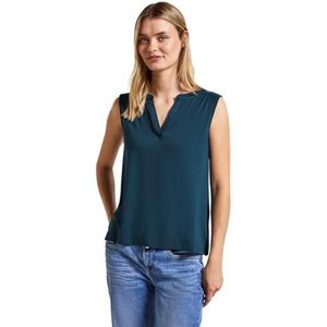 Street One - Dames Tricot Top - Turkoois - Mouwloos - Gespleten Hals