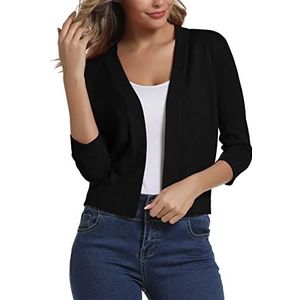 Urban CoCo Damesvest met halve mouwen en open voorkant, Zwart, M