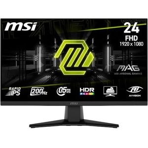 MSI MAG 242F Gaming Monitor 24 inch FHD - Rapid IPS-paneel 1920 x 1080, 200 Hz/0,5 ms, HDR Ready, AMD FreeSync Premium, HDMI 2.0b, DP 1.2a, randloos design, kantelbaar, VESA-compatibel, zwart