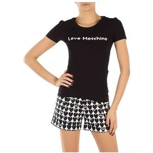 Love Moschino Dames Tight-Fit Short-Sleeved T-Shirt, Zwart, 46, zwart, 46