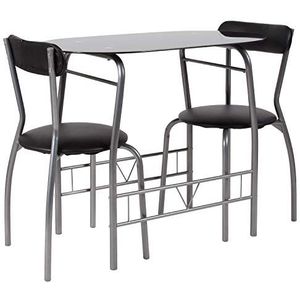 Flash Furniture Keukentafel met 2 stoelen, ruimtebesparende keukentafelset voor twee personen, perfect als eettafel, werktafel en voor thuisschool, zwart