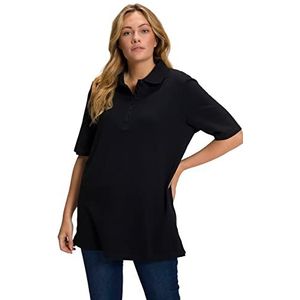 Ulla Popken Grote maten damesshirt met lange mouwen, polopiquee, zwart, 46