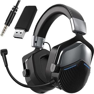 GameXtrem Draadloze gaming-headset voor PS4 PS5 PC, draadloze headset met microfoon, ruisonderdrukking, over-ear hoofdtelefoon, 3D surround sound voor computer, laptop