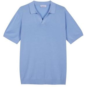 Diana Studio - Gescherd poloshirt van gebreid, zonder knopen, voor heren, 100% katoen, licht, extra gedraaid, korte mouwen, casual pasvorm, Hemelsblauw., S
