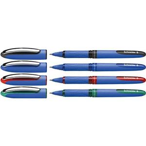 Schneider 183194 One Hybrid C 3 rollerbalpen (onuitwisbaar met 0,3 mm lijndikte en hybride conusspits) 4-delig etui zwart, blauw, rood, groen