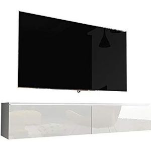 SONNI Lowboard, TV-kast Wit, hoogglans hangend, 160x35x30cm, televisietafel met LED-verlichting (12 kleuren kunnen worden ingesteld), televisiekast, TV-rek, greeploos ontwerp. GTV009W-160-1