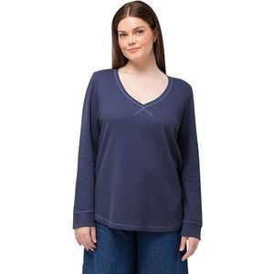 Ulla Popken, Dames, grote maten, Waffle Pique sweatshirts, blauw, 54-56