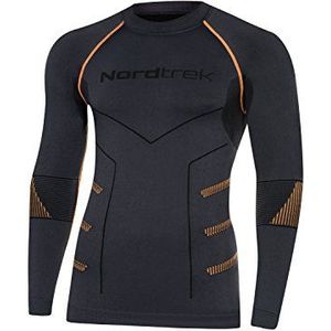 NordTrek Freenord TONGARI 51 functioneel ondergoed voor heren, thermo-actief ski-ondergoed, motorondergoed, skiën, motorfiets, outdoor, onderhemd met lange mouwen (grijs/oranje, XL)