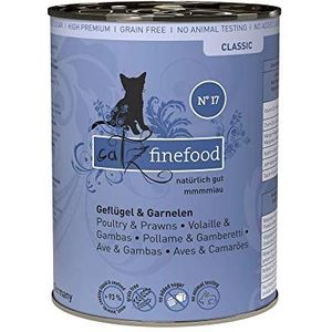 catz finefood N° 17 Gevogelte & garnalen fijnvoeding kattenvoer nat, verfijnd met wortel & cranberry, 6 x 400 g blikjes