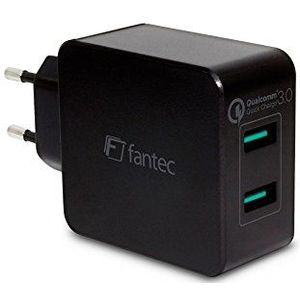 FANTEC QC3-A22 Quick Charge 3.0 oplader en 2 x USB-poorten van 36 W zwart