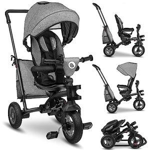 LIONELO Tris driewieler vanaf 18 maanden tot 25 kg, draaibaar stoel, zonnekap met venster, veiligheidsgordels, bel, onderhoundvrije wielen, vrije wiel, tas