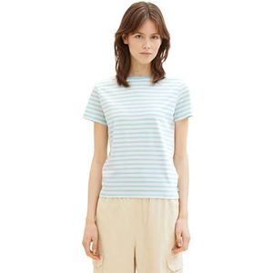 TOM TAILOR Denim Boxy Fit T-shirt voor dames met strepen van biologisch katoen, 34676 - White Mint Stripe, L