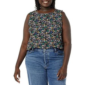 Amazon Essentials Dames Regular-Fit Mouwloze Ronde Hals Gelaagde Tanktop, Zwart Ditsy Bloemen, S